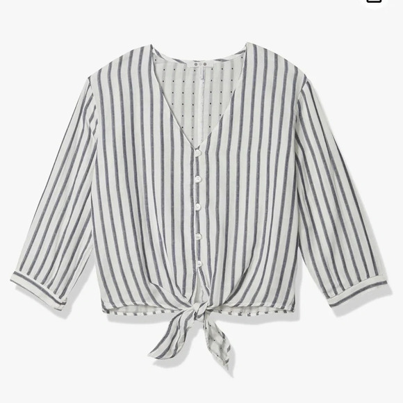 Three dots from Nordstrom size XS striped tie front button up blouse - Picture 2 of 6